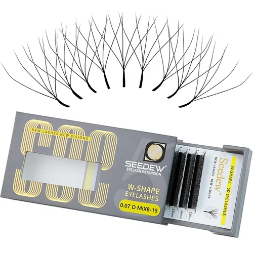 Vista 29 de Extensiones de pestañas 3D, rizo LU/M de 0.003 in, MIX8-0.591 in, 12 filas por bandeja, tallo plano en forma de W, injerto de pestañas natural PBT