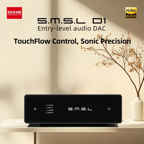 Vista 5 de SMSL D1 Audio DAC Entrada de fibra/coaxial/USB Salida RCA Chip ROHM BD34352EKV Decodificación de 768 kHz/32 bits Compatible