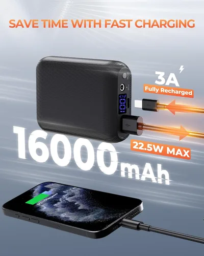 Vista 5 de Paquete de batería con chaleco calefactable, batería externa con salida USB/tipo-C/CC (3.5/3.8/4.0) y pantalla LED, para chalecos calefactados