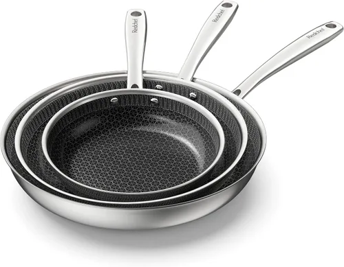 Vista 10 de Redchef Sartén antiadherente de cerámica híbrida de 8 pulgadas, sartén de panal, sartén de acero inoxidable, utensilios de cocina saludables