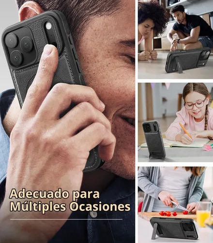 Vista 8 de WTCASE Funda magnética de piel para iPhone 17 Pro, soporte invisible integrado [compatible con Magsafe], funda protectora delgada con función atril