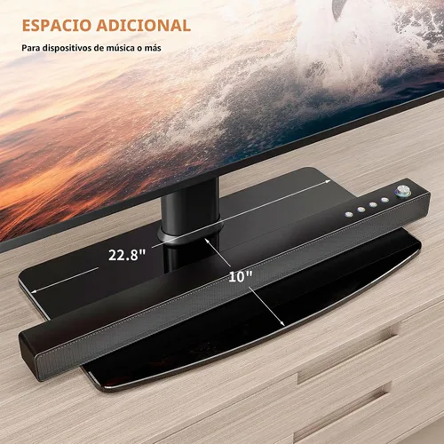 Vista 5 de HT03B-003 - Soporte universal para TV con soporte de pared para 40 a 86 pulgadas, altura ajustable de 5 niveles, base de vidrio templado resistente