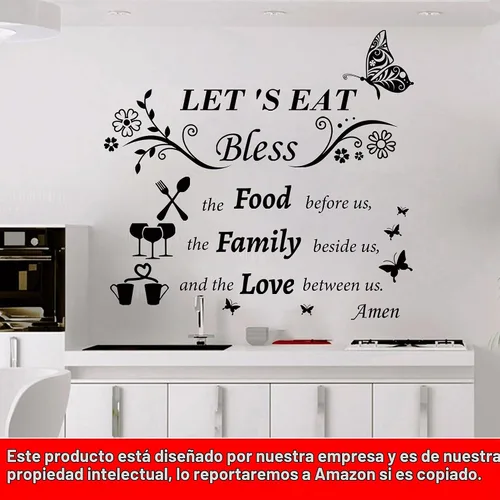 Vista 6 de Calcomanías de pared para cocina, cena, oración, calcomanías de pared de vinilo con citas de cocina, calcomanías de pared con texto en inglés "Let's