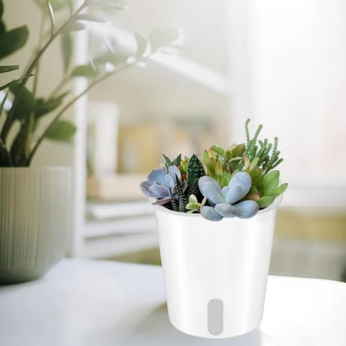 Vista 6 de Macetas de riego automático de 4 pulgadas para plantas de interior, 10 juegos de macetas de riego automático con ventana de nivel de agua visual