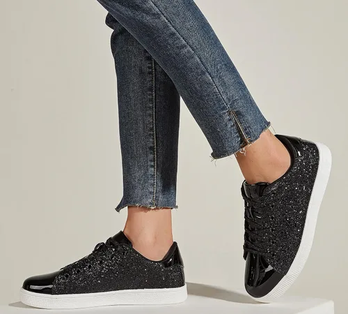 Vista 8 de LUCKY STEP - Tenis de moda para mujer, con brillantina y cordones