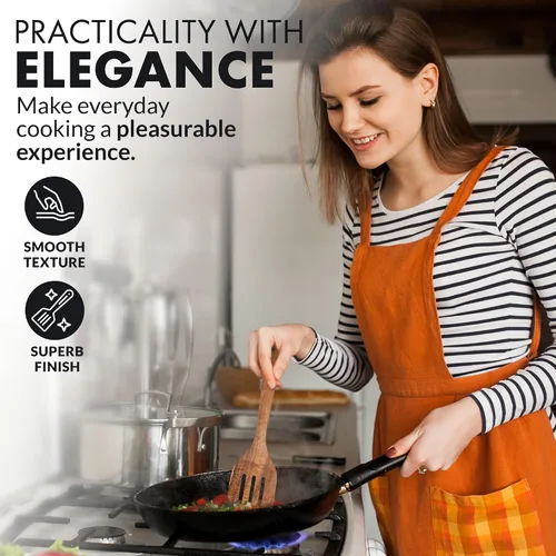 Vista 7 de Zulay Kitchen Juego de 5 cucharas de madera extragrandes - Utensilios de cocina de teca lisa - Cucharón, espátula, espumadera, tenedor, cuchara