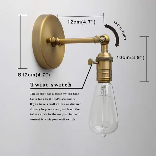 Vista 2 de Permo Vintage lámpara estilo candelabro de metal industrial para montar en pared, 60.00watts Antiguo (Poste Elegante)