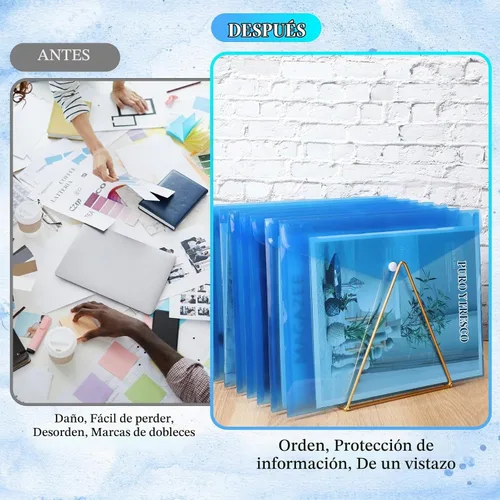 Vista 5 de Zhehao 100 sobres transparentes con cierre de botón a presión tamaño carta A4, carpeta de sobres de plástico de polietileno para documentos y Azul