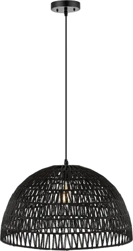 Vista 11 de JONATHAN Y Lámpara colgante LED de cuerda tejida bohemia moderna gris de 8.25 pulgadas, lámpara de techo de cúpula ajustable para isla de cocina