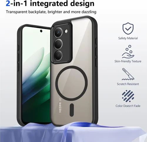 Vista 87 de Funda magnética transparente compatible con Xiaomi 17T, color negro 2 en 1 PC + TPU cubierta de teléfono a prueba de golpes, carcasa protectora