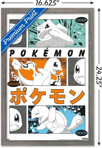 Vista 3 de Pokémon - Póster de pared de anime Trio, 22.4 pulgadas de largo x 14.7 pulgadas de ancho, versión enmarcada de madera de granero Versión enmarcada