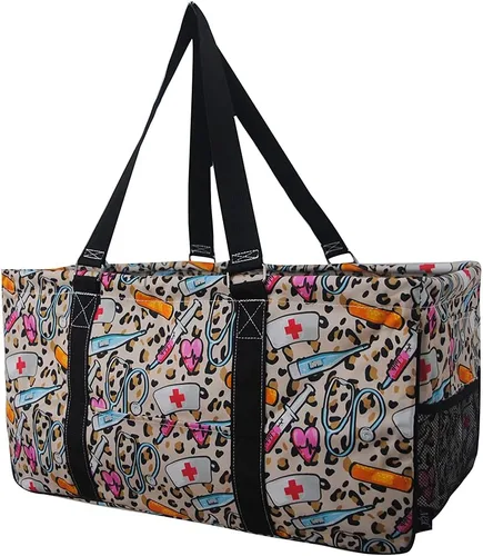 Vista 54 de NGIL Bolsa de comestibles reutilizable extra grande plegable de gran tamaño para comestibles, almacenamiento, picnic, playa, Estampado de vaca