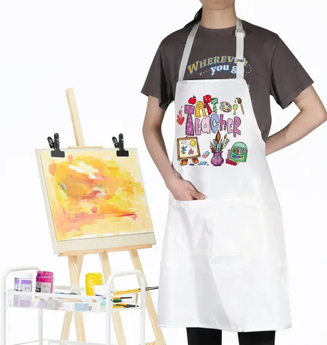 Vista 4 de WZMPA Delantal de profesor de arte con bolsillos, delantal ajustable para pintores de artistas para amantes del arte