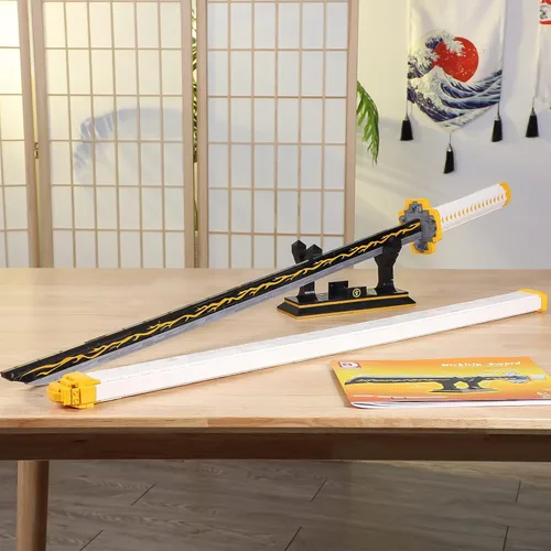 Vista 2 de TOY PLAYER Juego de construcción de espada de demonio, espada de Agatsuma Zenitsu con vaina y soporte - Compatible con conjuntos de Lego