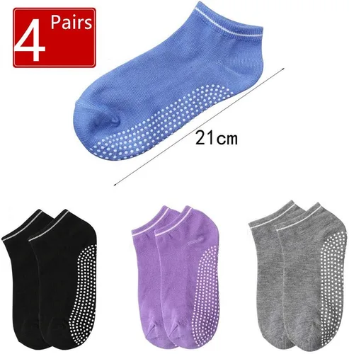 Vista 2 de Juego de 4 pares de calcetines de silicona con agarre de puntos para mujer, calcetines antideslizantes para yoga, fitness, baile, ballet, calcetines