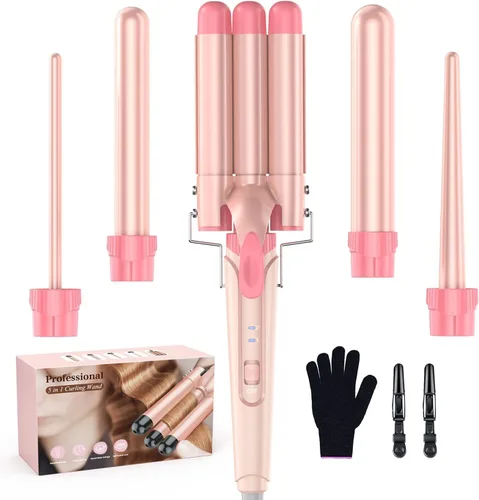 Vista 5 de Waver - Varita rizadora BESTOPE PRO 5 en 1 con 3 barriles para mujer, rizador de pelo de calentamiento rápido en todo tipo de cabello, regalos