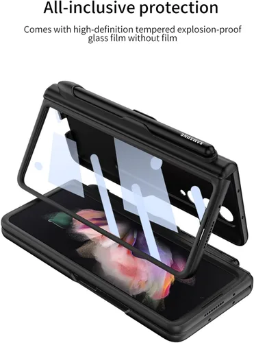 Vista 2 de Funda protectora de pantalla para Samsung Galaxy Z Fold 3 de 0.18 oz, protección completa de 360 grados, con protector de pantalla de vidrio Negro