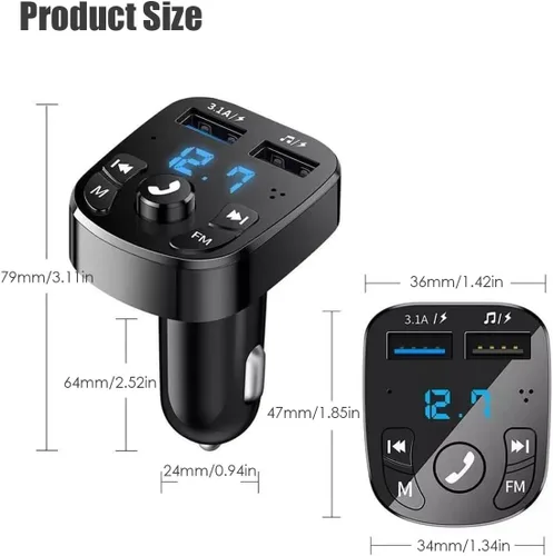 Vista 2 de Transmisor FM Bluetooth para coche, adaptador inalámbrico Bluetooth Rudio Aux Kit de coche reproductor MP3 receptor audio música estéreo, llamadas