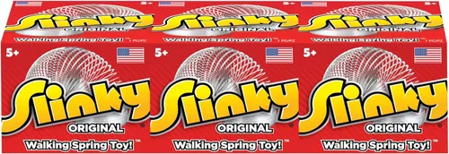 Vista 5 de Slinky Juguete original de primavera caminante, paquete de 3 juguetes de metal Slinky, juguetes para ansiedad, recuerdos de fiesta y regalos
