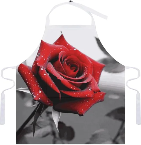 Vista 7 de MUSM Black And White Red Rose Apron，Classic Vintage Funny with Pockets Aprons,Adjustable Bib Waterdrop Resistant for Kitchen Cooking Restaurant BBQ
