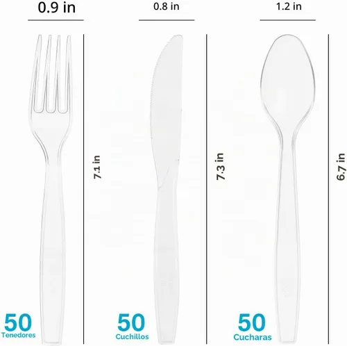 Vista 2 de MOACOCK 150 cubiertos de plástico transparente, tenedores de plástico pesado, cucharas, cuchillos, utensilios desechables para suministros de fiesta