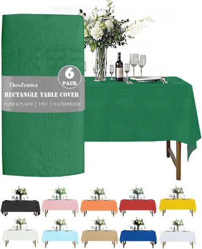 Vista 19 de Black Disposable Paper Tablecloth for Rectangle Tables 4 Pack, 54×108 Inch Waterproof 2 Ply Paper with Plastic Backing, Party Table Cover for
