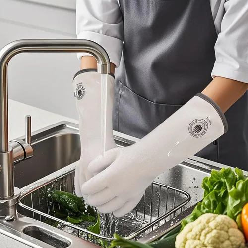 Vista 10 de Guantes de silicona para horno, 15 pulgadas, extra largos, resistentes al calor con dedos, guantes de horno de cocina, guantes de ahumador