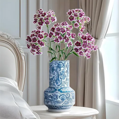 Vista 3 de Htmeing 5 flores artificiales de seda de Dianthus con tallo para arreglos de boda, centro de mesa, fiesta, decoración del hogar y cocina (morado)