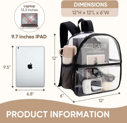 Vista 2 de JOWURY Mochila transparente aprobada para estadios de 12 x 6 x 12, bolsa transparente para eventos de estadio, hecha de plástico PVC impermeable