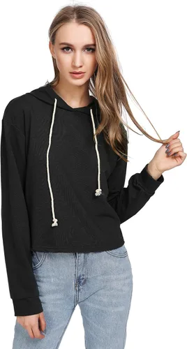 Vista 4 de MakeMeChic - Sudadera de manga larga casual, con capucha y de longitud corta, para mujer