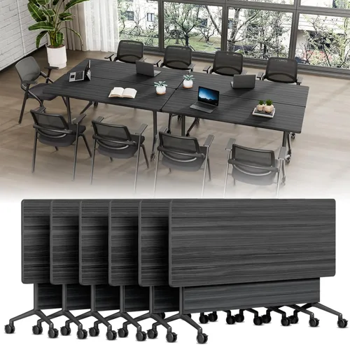 Vista 55 de Mesa de conferencias plegable, mesas de sala de conferencias con ruedas, mesa rectangular grande y plegable para reuniones de 6 a 12 personas, mesa