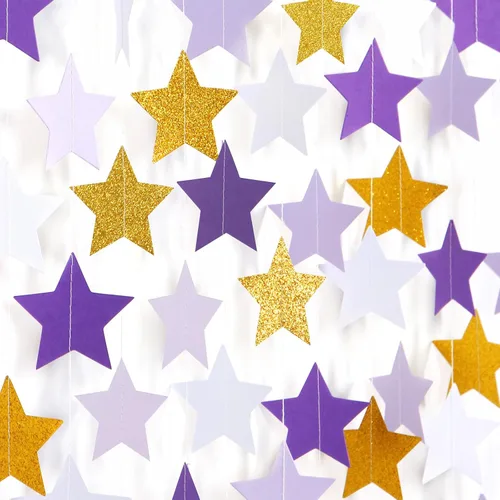 Vista 11 de Guirnalda de decoración de cumpleaños y graduación en negro y plata - 18.9 metros de serpentinas brillantes con purpurina y estrellas colgantes
