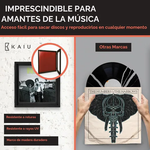 Vista 2 de KAIU Marco de Discos de Vinilo – Marcos de Álbum de Madera Maciza para Discos de Vinilo, Accesorios, Regalos para Montar en la Pared, Cubierta
