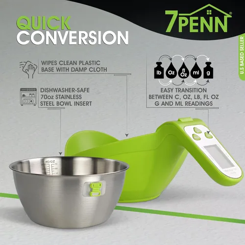 Vista 4 de 7Penn - Báscula digital para alimentos, cuenco de 70 onzas, capacidad de 11 libras, pantalla LCD Battery-powered digital scale, Reads oz, lb, fl
