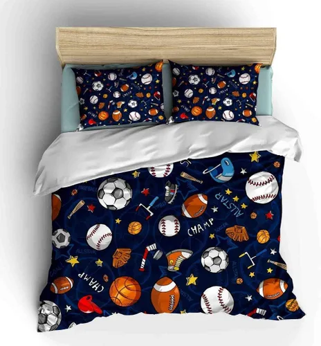 Vista 13 de Juego de ropa de cama de béisbol para niños, juego de edredón de bandera estadounidense con temática deportiva, tamaño individual, decoración