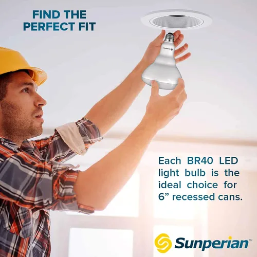 Vista 5 de SUNPERIAN BR40 Bombillas LED, 13 W = 85 W, 4000 K blanco frío, 1400 lúmenes, bombillas de inundación regulables para latas empotradas, clasificación