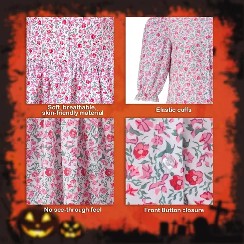 Vista 4 de ZOKJFDK Disfraz de Barbara para mujer, vestido con estampado floral rosa, traje de cosplay de Halloween