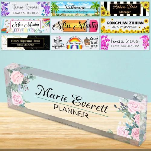 Vista 17 de Placa de nombre de escritorio personalizada de bloque de acrílico personalizado para oficina, placa de escritorio personalizada, decoración