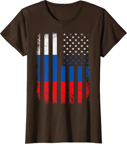 Vista 31 de Russian American Flag Russia America Pride Heritage T-Shirt Asphalt Grey