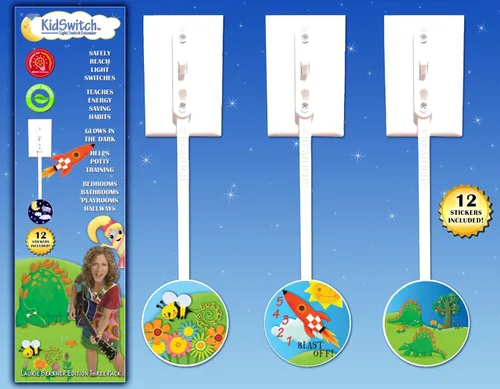 Vista 8 de Kidswitch Extensor de interruptor de luz para niños (paquete de 3, tema de dinosaurio) - Extensión de interruptor de palanca que brilla