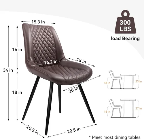 Vista 2 de Juego de 2 sillas de comedor, modernas sillas de salón de piel sintética sin brazos, asiento tapizado con respaldo alto y patas de metal resistentes