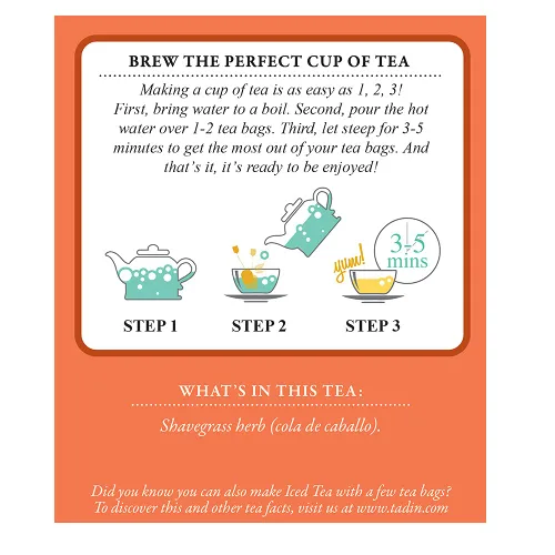 Vista 4 de Tadin Té de hierbas Shavegrass. Sin cafeína. 24 bolsas de té. 0.84 oz. Paquete de 3
