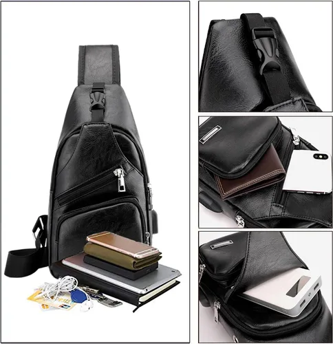 Vista 4 de Seoky Rop Bolso bandolera para hombre con puerto de carga USB