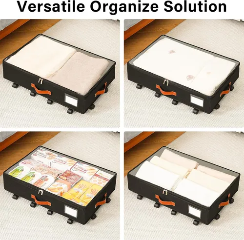 Vista 7 de Freebat Organizador de Almacenamiento Bajo la Cama con Ruedas, Contenedor Bajo la Cama con Tapa Transparente, Caja de Bolsa de Almacenamiento