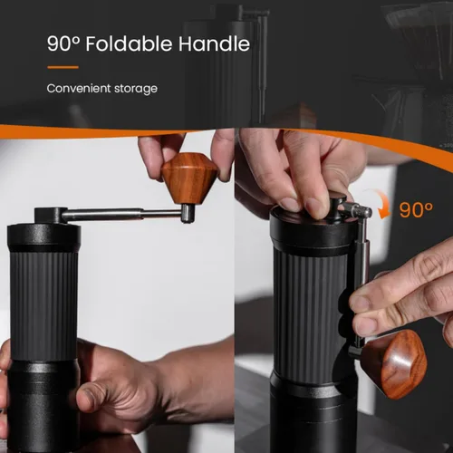 Vista 4 de Molinillo de café manual – Fresa de acero inoxidable de 7 estrellas, 36 ajustes de molienda ajustables, manivela plegable, molinillo de café manual