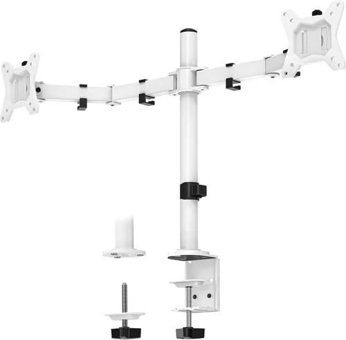 Vista 12 de ErGear - Soporte para dos monitores, resistente y ajustable, montaje de escritorio para monitores de hasta 32 pulgadas, altura totalmente ajustable