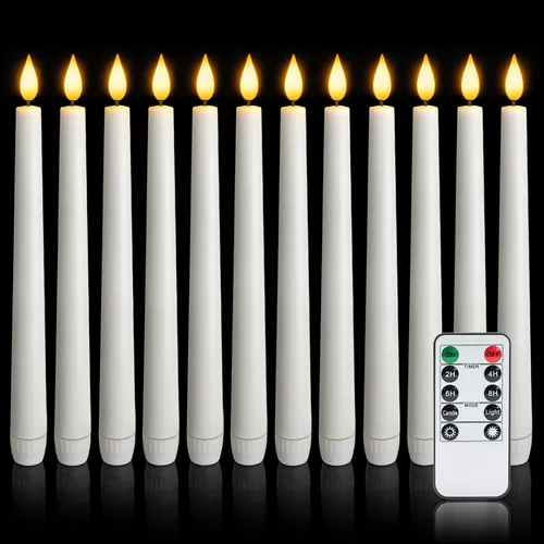 Vista 8 de 6 piezas de velas cónicas sin llama con control remoto y temporizador, 9.6 pulgadas de velas LED de plástico, velas blancas operadas por batería