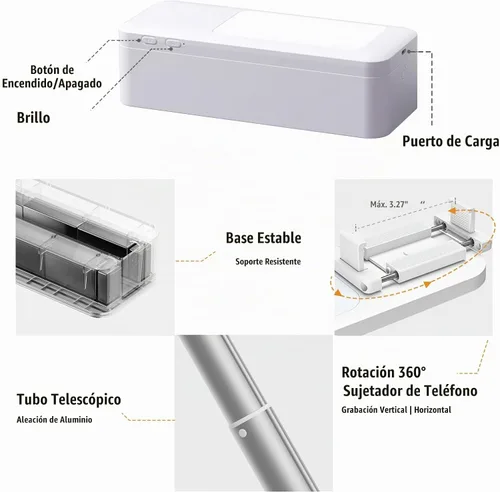 Vista 6 de 4smarts Trípode de grabación para teléfono con luz LED, giratorio de 360°, soporte portátil y extensible para teléfonos inteligentes de 3.5 a 6.9
