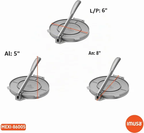 Vista 8 de IMUSA USA MEXI-86005 - Prensa de tortilla de aluminio fácil de usar de 6 pulgadas, plateado, gris Roti maker, ideal para panes planos caseros