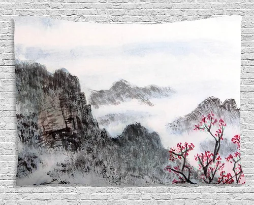 Vista 38 de Ambesonne Tapiz de paisaje, lago y pico glaciar nevado en Estados Unidos, ilustración de bosque de pinos altos, colgante de pared para dormitorio